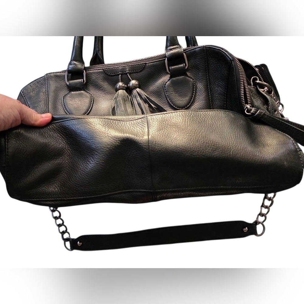 Audrey Brooke Black Leather Tassel Tote with Chain Strap - Picture 3 of 13